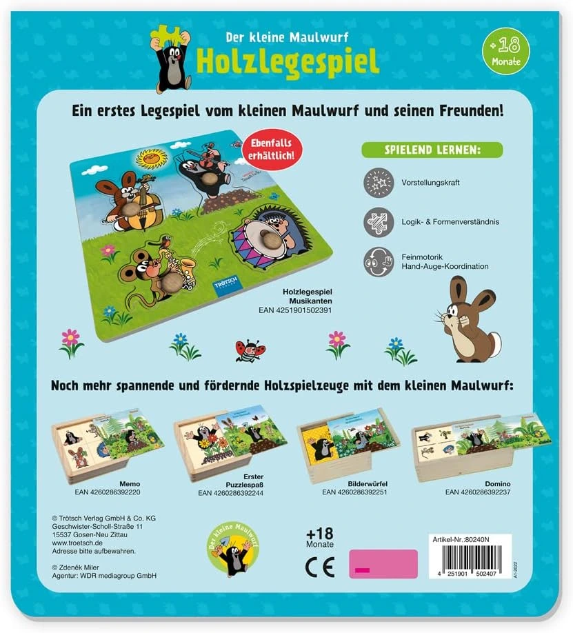 Der kleine Maulwurf - Holzlegespiel - Fahrzeuge